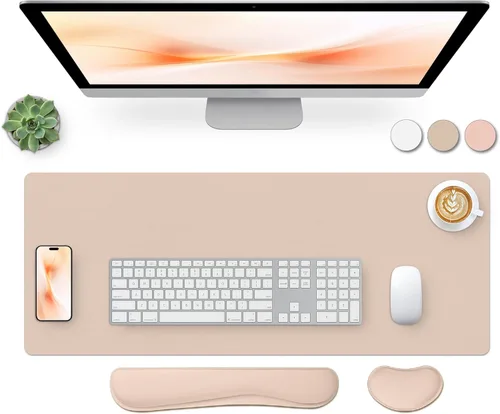 Miniatura 30 de Bloss Almohadilla de escritorio de cuero y reposamuñecas para teclado, alfombrilla grande para mouse + almohadilla para teclado + soporte de muñeca