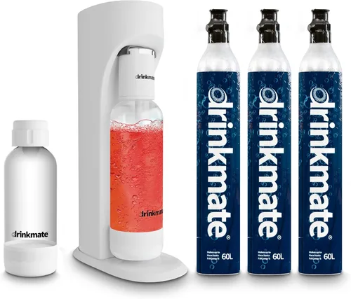 Drinkmate OmniFizz Máquina de Agua con Gas y Refrescos, Carbonata Cualquier Bebida, PAQUETE DEFINITIVO - Incluye tres Cilindros de CO2 de 60L, Dos