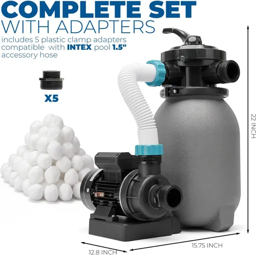 Miniatura 6 de XtremepowerUS Sistema de bomba de filtro de arena de 10 pulgadas para piscina sobre el suelo, válvula multipuerto, filtro de piscina con sistema