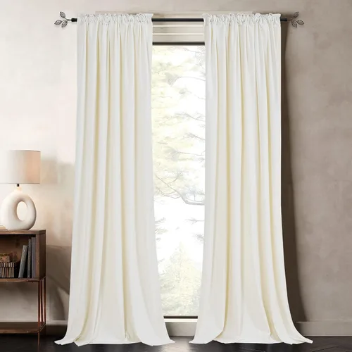 Miniatura 2 de Pony Dance Cortinas de terciopelo blanco de lana, suaves, clásicas, sólidas, aisladas térmicas, para sala de estar, protección de privacidad, lana