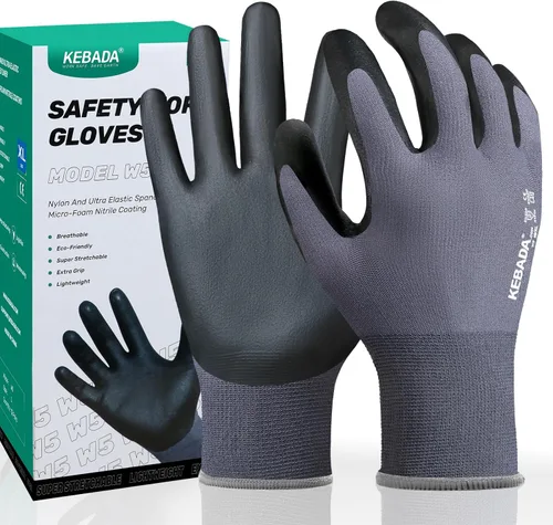 Miniatura 15 de Kebada W2 - Guantes de trabajo unisex, aptos para pantalla táctil, con agarre, elásticos, recubiertos de nitrilo, para jardinería, manejo de Gris