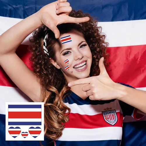 Miniatura 3 de Tatuajes de bandera de Costa Rica, 10 hojas de calcomanías faciales temporales deportivas de Costa Rica, 40 piezas impermeables para sudar