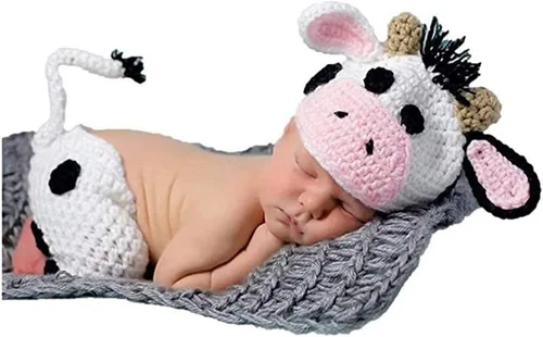 Miniatura 6 de Accesorios para sesión de fotos de bebé recién nacido, sombrero de punto de ganchillo, disfraz, sombrero de rayas, pantalones, mono, accesorios