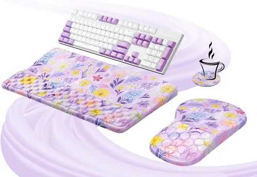 Miniatura 14 de Ospelelf Almohadilla Ergonómica para Mouse y Soporte con Reposamuñecas para Teclado, Comodidad de Espuma Viscoelástica, Alivio del Dolor para Flores