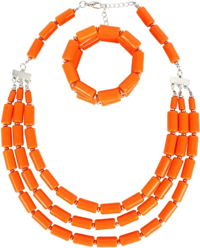 Miniatura 4 de Fodattm Conjunto de cuentas hechas a mano de múltiples capas con collar, pulsera y aretes, para mujer, cuentas acrílicas, collares de hebra