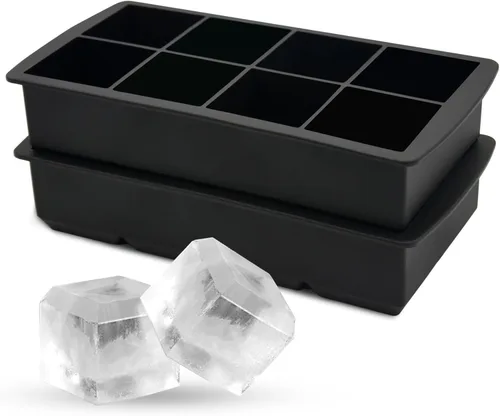 Moldes grandes para cubitos de hielo, paquete de 2 moldes cuadrados para cubitos de hielo con tapa, bandeja grande para cubitos de hielo de 8