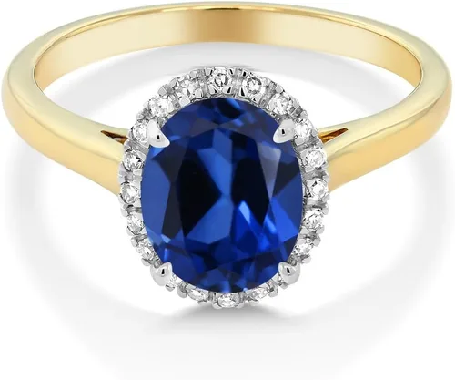 Miniatura 40 de Gem Stone King Anillo de compromiso ovalado de oro amarillo de 10 quilates con piedra natal y halo de diamantes Ovalado de 0.354 x 0.276 in