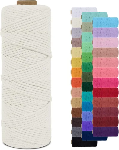 Miniatura 84 de Cuerda de macramé de 0.079 in para 219 yardas, cuerda de algodón natural para manualidades, hilo de cuerda de macramé de colores para colgar