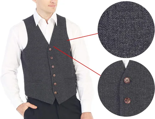 Miniatura 5 de Gioberti Chaleco de tweed formal de 6 botones para hombres