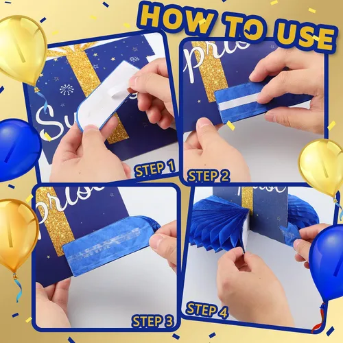Miniatura 4 de Spakon 8 Piezas Decoraciones de Mesa Centros de Mesa de Panal con Purpurina Adornos de Mesa Decoraciones de Fiesta para Hombres y Mujeres Azul dorado