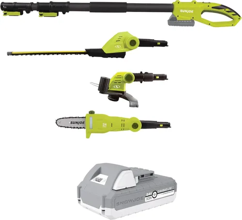 Sun Joe IONMAX GTS4002C - Sistema inalámbrico de cuidado del césped, cortadora de setos y césped con sierra de poste de 8 pulgadas, baterías y