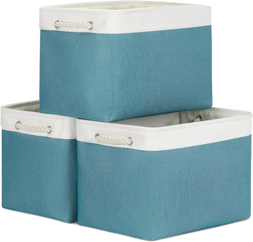 Miniatura 18 de Bidtakay Cestas de almacenamiento de tela con asas [paquete de 2] organizador de lona grande de 16 x 11.8 x 11.8 pulgadas, canastas altas plegables