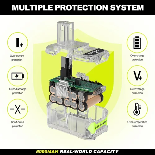 Miniatura 2 de Batería de repuesto para Ryobi 18V 5000mAh P102 P103 P104 P105 P107 P108, compatible con herramientas eléctricas inalámbricas Ryobi ONE+ 18V con luz