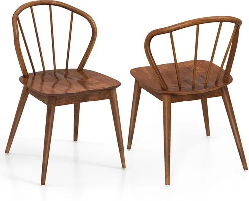 Miniatura 12 de Giantex Juego de 2 sillas de comedor de madera, sillas de cocina Windsor negras con respaldo alto de husillo y patas de madera de goma, asiento