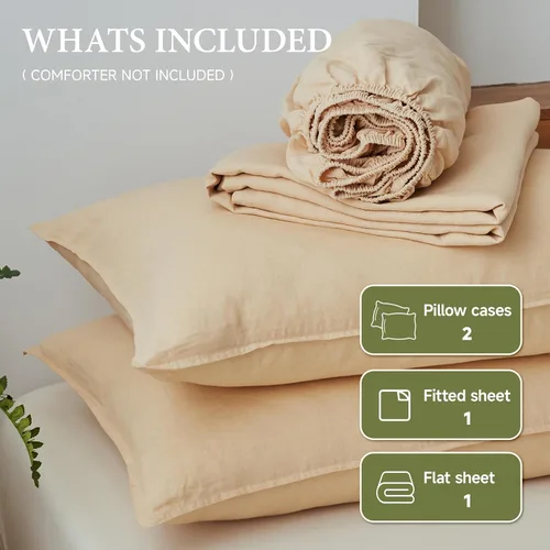 Miniatura 6 de Simple&Opulence Juego de sábanas de lino 100% tamaño King, 4 piezas de sábanas de lino francés natural, ropa de cama transpirable suave y duradera