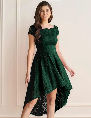 Miniatura 4 de Dressystar Vestido de Cóctel de Encaje para Mujer Hi-Lo con Hombros Descubiertos para Dama de Honor Vestido de Fiesta Formal Swing