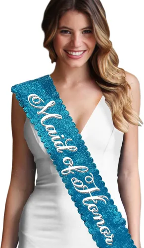 Miniatura 41 de Something Blue Gift for Bride To Be Sash - Banda de satén de grado nupcial - Decoraciones de despedida de soltera azul turquesa, Juego de 2 piezas