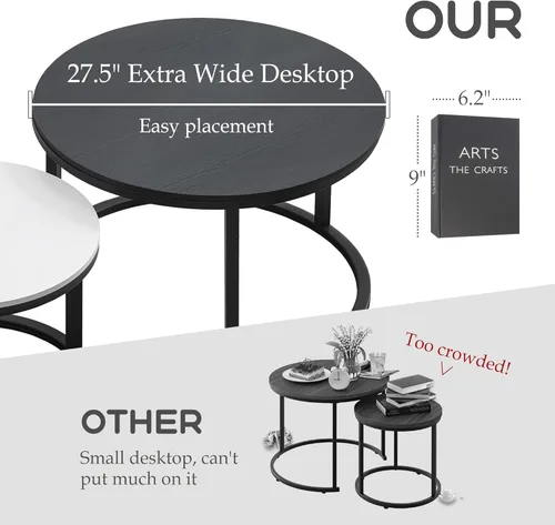 Miniatura 4 de MASAKA B&W Juego de 2 mesas auxiliares apilables modernas para sala de estar, dormitorio u oficina, apilables y versátiles para espacios pequeños