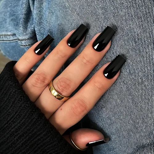 Miniatura 15 de KQueenest Uñas postizas largas a presión con diseño de ojo de gato, cuadradas, medianas, color rojo oscuro con purpurina, ataúd, uñas acrílicas a