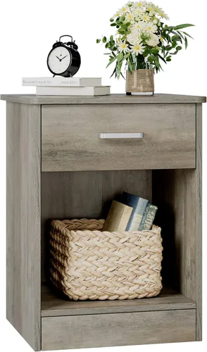 Miniatura 15 de FOTOSOK Juego de 2 mesitas de noche, mesa auxiliar de 2 niveles con cajón y estante de almacenamiento, mesa de noche, mesita de cabecera, mesita