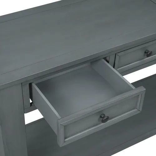 Miniatura 7 de Merax Mesa consola de 63 pulgadas con 4 cajones, mesa de entrada de 2 niveles con estante de almacenamiento, mesa de sofá larga para entrada, Azul