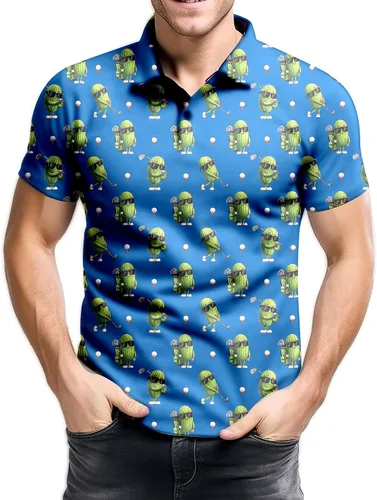 Miniatura 102 de Camisa de golf de los años 80 para hombre, ajuste seco, manga corta, estampada, divertidas, camisas de golf de los años 90 para hombre