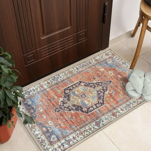 GLN Rugs Vintage Collection - Alfombra lavable a máquina, vintage lavable a máquina, antideslizante, alfombra de pelo corto, alfombra para sala de