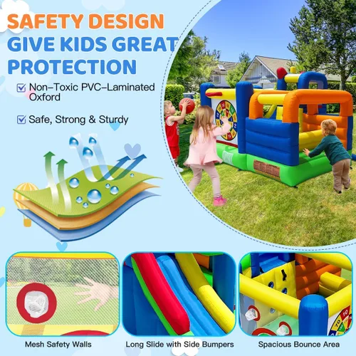 Miniatura 5 de Casa de rebote inflable HuaKastro - Área de juego inflable con obstáculo de barra transversal en gran área de rebote, 1x tobogán alto y 1x pequeño