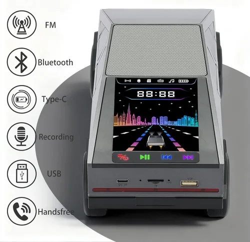 Miniatura 3 de WSTER WS-580 - Altavoz Bluetooth con reproducción de camión de estilo futuro con pantalla LED, TWS estéreo, FM, reproducción USB/TF, faros LED, Gris
