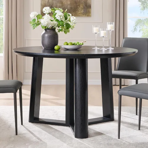 Miniatura 3 de OKD Mesa de comedor de 47 pulgadas para 4-6, mesa de comedor redonda con estructura triangular, base estable de pedestal, borde de mesa curvado