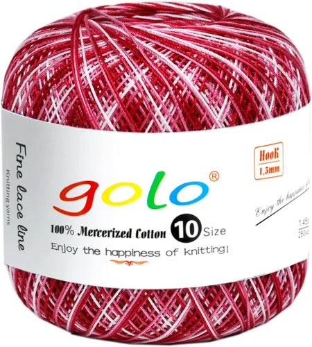 Miniatura 36 de Golo - Bolas de hilo para crochet de algodón tamaño 10, color algodón para crochet D-Fresa D078-fresa