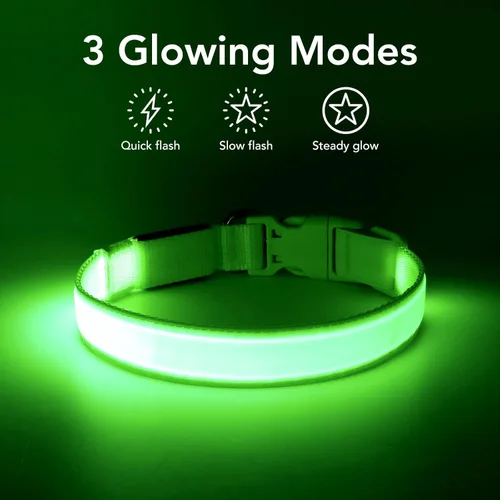 Miniatura 3 de Collar de perro con luz LED, recargable por USB, tamaño ajustable, correas de nailon TPU resistentes, collares básicos de seguridad para perros