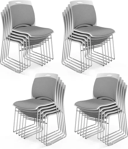 Miniatura 24 de VINGLI Juego de 4 sillas apilables de oficina con base de trineo de metal, asiento y respaldo ergonómicos acolchados de plástico, capacidad de 350