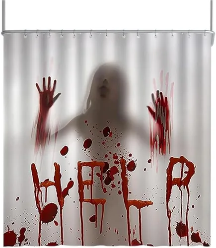 Cortina de ducha de Halloween, cortinas de baño de terror sangriento de 72 x 72 pulgadas, tela impermeable con 12 ganchos para baño en casa, Rojo