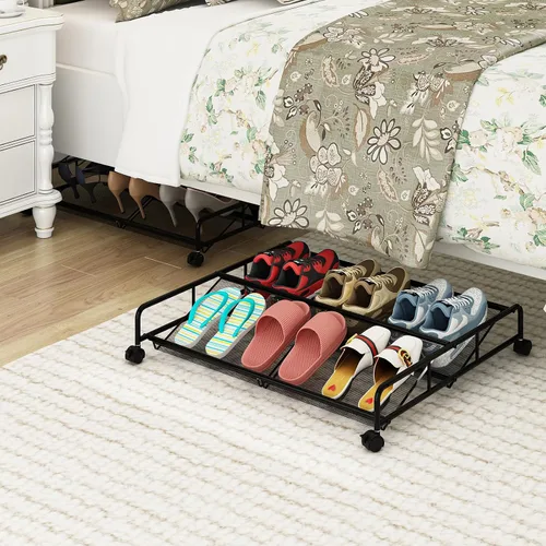 Miniatura 2 de Organizador de almacenamiento de zapatos debajo de la cama, contenedores de almacenamiento de malla metálica debajo de la cama con ruedas