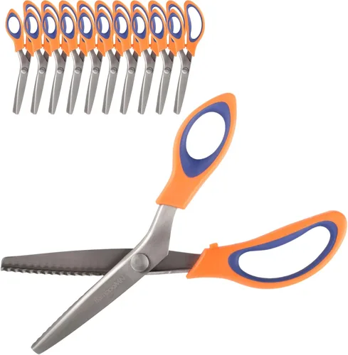 Miniatura 19 de JubileeYarn - Tijeras de entintar de grado profesional, acero inoxidable dentado de 9.5 pulgadas, color morado y naranja, 1 par
