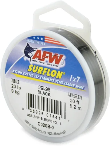 Miniatura 96 de Alambre de pesca americano Surflon recubierto de nailon 1x7 de acero inoxidable, línea líder de pesca para agua salada, prueba de 10 libras - prueba