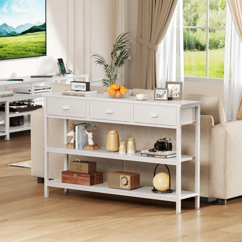 Miniatura 7 de Furologee - Mesa de consola larga de 47" con 3 cajones, mesa de sofá, mesa de entrada con estantes de almacenamiento de 3 niveles, estante