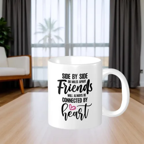 Miniatura 5 de Taza de café de regalo para mejores amigos, con texto en inglés "Friends Will Always Be Connected by Heart", para cumpleaños, Navidad y mejores