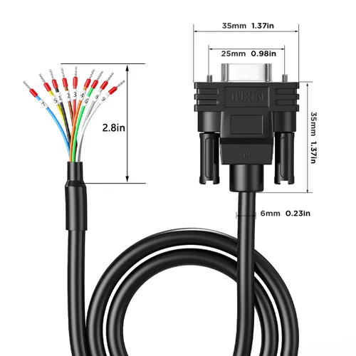 Miniatura 5 de Cable de extensión serie DB9 de 10 pies, DB9 hembra a cable desnudo con marcador de cable 26AWG, los 9 cables de núcleo equipados con tubos