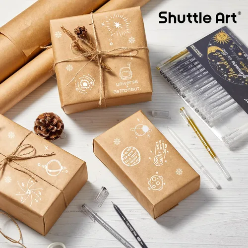 Miniatura 9 de Shuttle Art - Bolígrafos de colores, 22 tonos negro, blanco, gris y metálico, lindos bolígrafos para diario, 0.6mm de punta fina, bolígrafos de gel