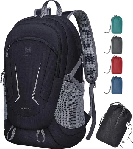 MIYCOO Mochila - Mochila plegable ultraligera para viajes, campamento, senderismo, mochila plegable impermeable para hombres y mujeres, color negro