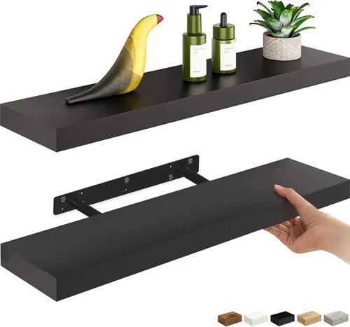 Miniatura 21 de Ballucci - Estantes flotantes, juego de estantes de pared de madera de 36" con soportes invisibles para baño, sala de estar, dormitorio, cocina