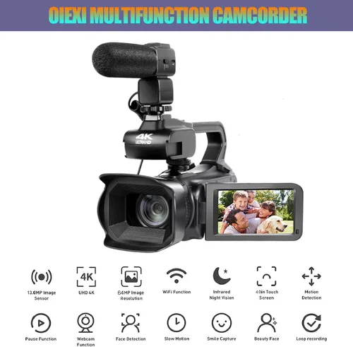 Miniatura 5 de Videocámara de video 4K UHD mejorada con micrófono, zoom digital de 18X, cámara de vlogging de enfoque automático para YouTube Antishake grabadora