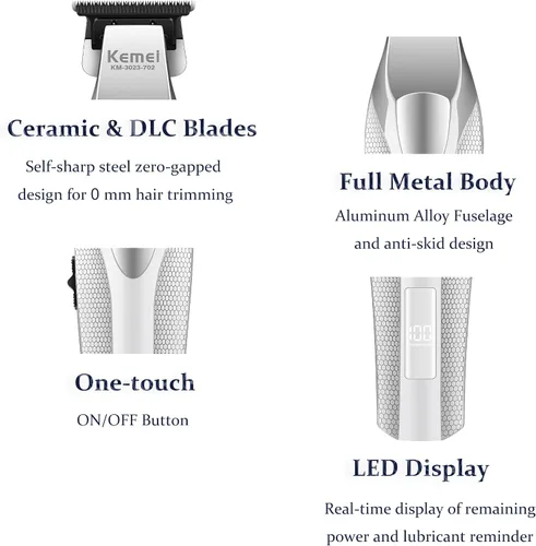Miniatura 2 de KEMEI 3023-702 - Cortadora de pelo y barba para hombres, 9000 RPM sin huecos para barberos con cuerpo de metal completo, cortapelos profesional