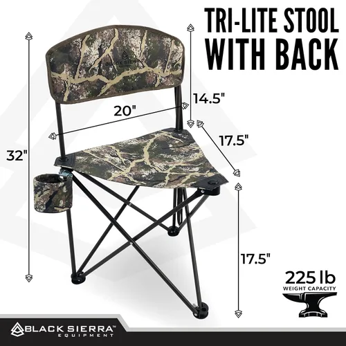 Miniatura 2 de Black Sierra Tri-Lite - Taburete plegable con respaldo y soporte para tazas, silla de pesca y caza portátil ligera con correa de transporte, asiento