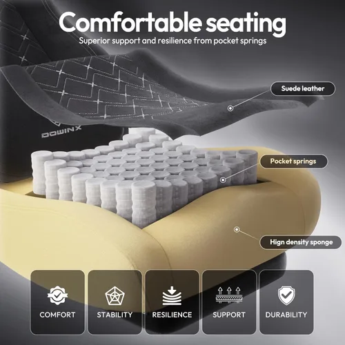 Miniatura 6 de Dowinx Silla de Juegos con Soporte Lumbar de Masaje con Calentamiento, Sillas de Tela Grandes y Altas para Adultos con Reposapiés, Silla de Juego