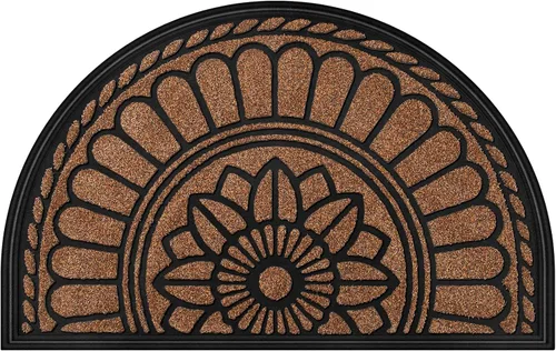 Mibao Tapete semicircular para puerta, antideslizante, de bienvenida para entrada, tapete de goma duradero, tapete de puerta de bajo perfil Café