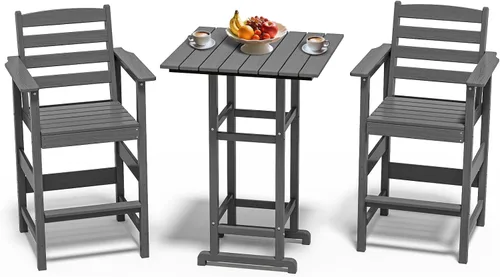 Miniatura 17 de nevilywood Adirondack - Juego de 5 sillas altas de bar, juego de 4 sillas de bar Adirondack con mesa, muebles de patio de polietileno de alta Teca