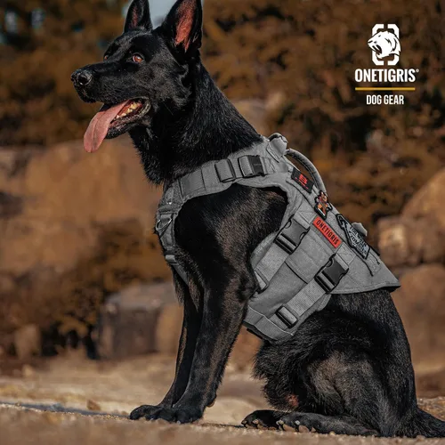 Miniatura 5 de OneTigris Arnés táctico grande para perros, arnés ajustable para perros sin tirones, arnés resistente para perros con asa, paneles grandes de gancho